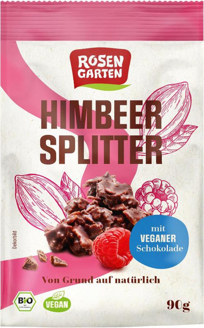 Produktfoto zu Himbeer Splitter, mit veganer Schokolade