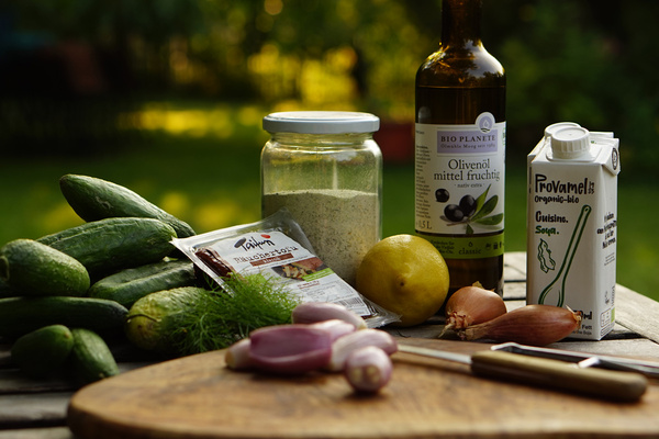 Bildzusammenstellung Vegane Suppenzutaten, Gemüse, Taifun-Tofu und Soyasahne