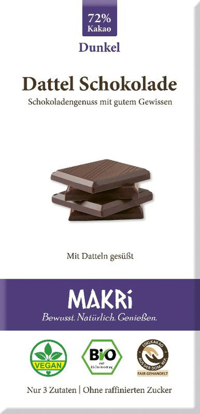 Produktfoto zu Makri Dattel Schokolade Dunkel 72%