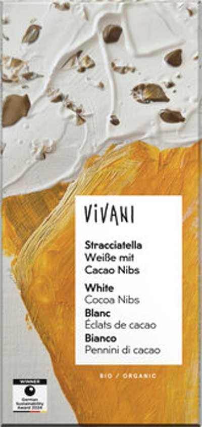 Produktfoto zu Schokolade Stracciatella - Weiße mit Cacao Nibs