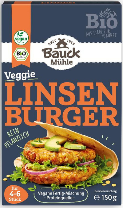 Produktfoto zu Veggie Linsen Burger, vegane Fertigmischung
